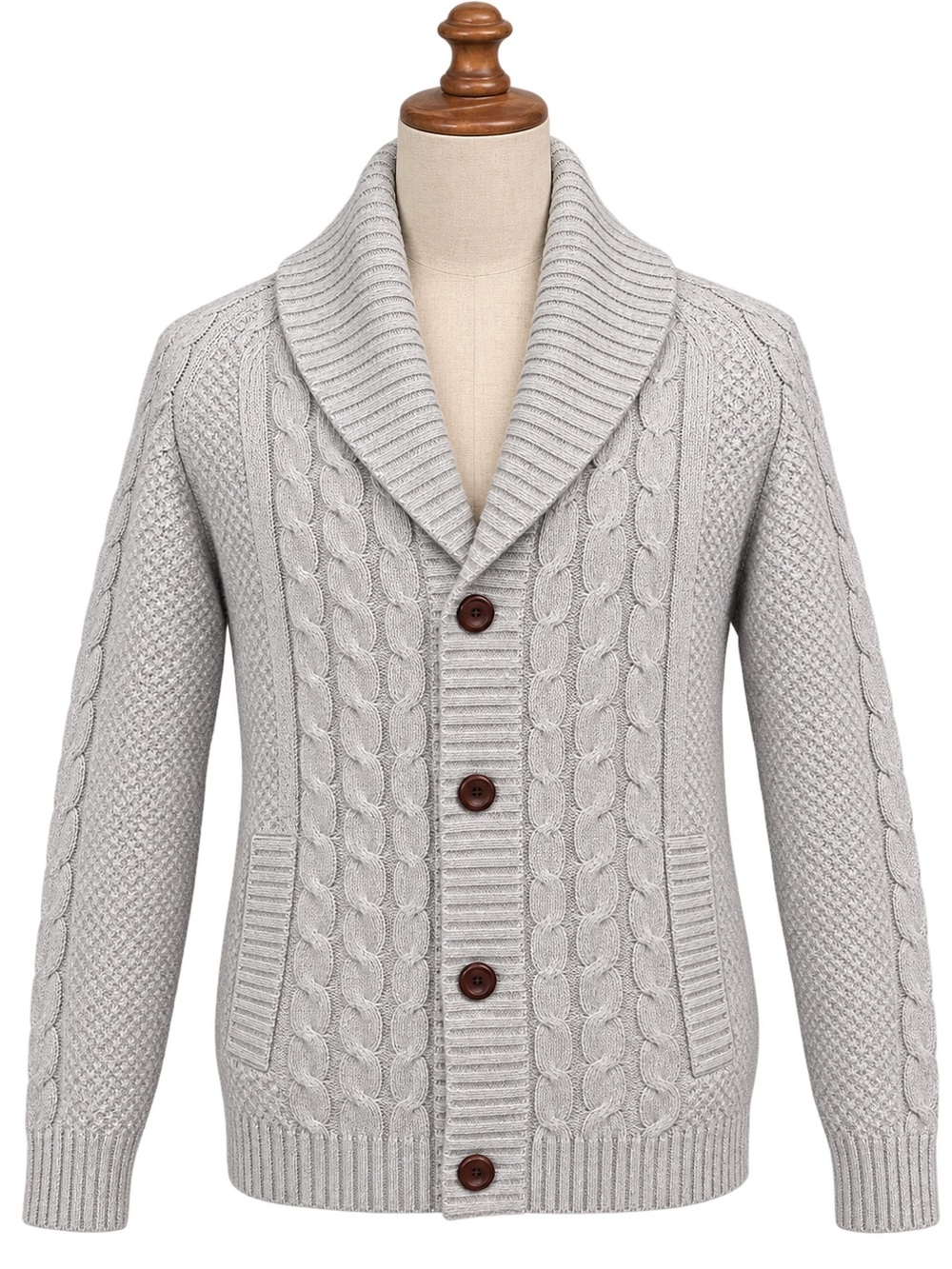 Divided Men's Shawl Collar Cable Knit Cardigan - Light Gray